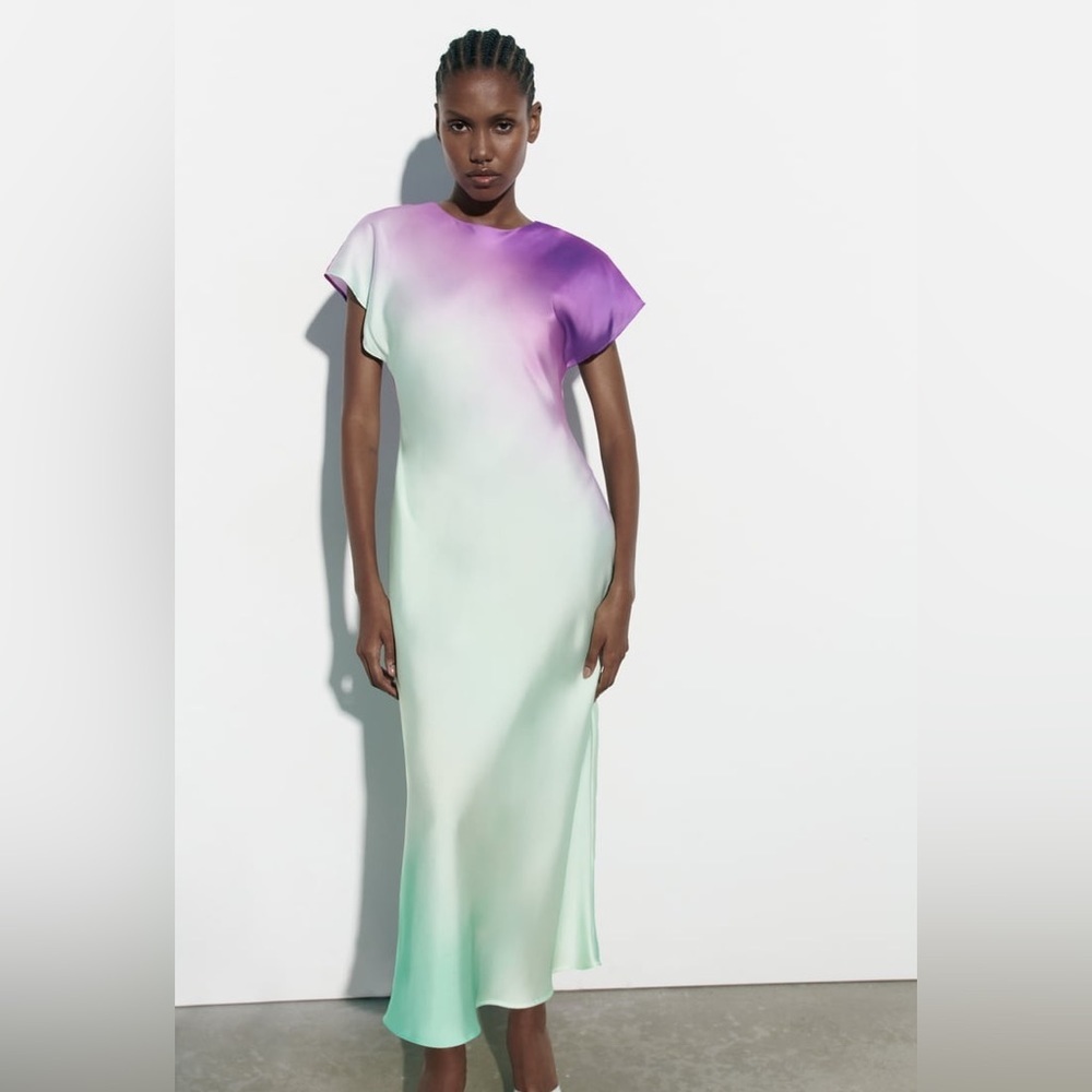 ZARA LONG DRESS WITH TIE-DIE PRINT M